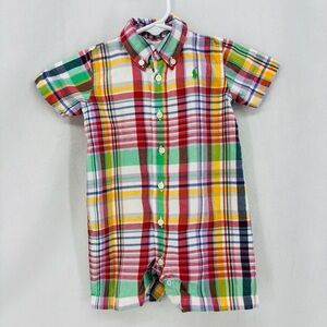 Ralph Lauren Baby Boys Madras Plaid Short Sleeve Romper Size 6 months infant